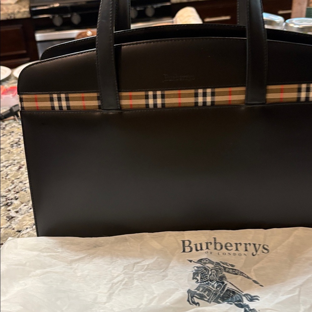 Burberry Black Leather Briefcase medium size with Signature Check - Picture 16 of 16